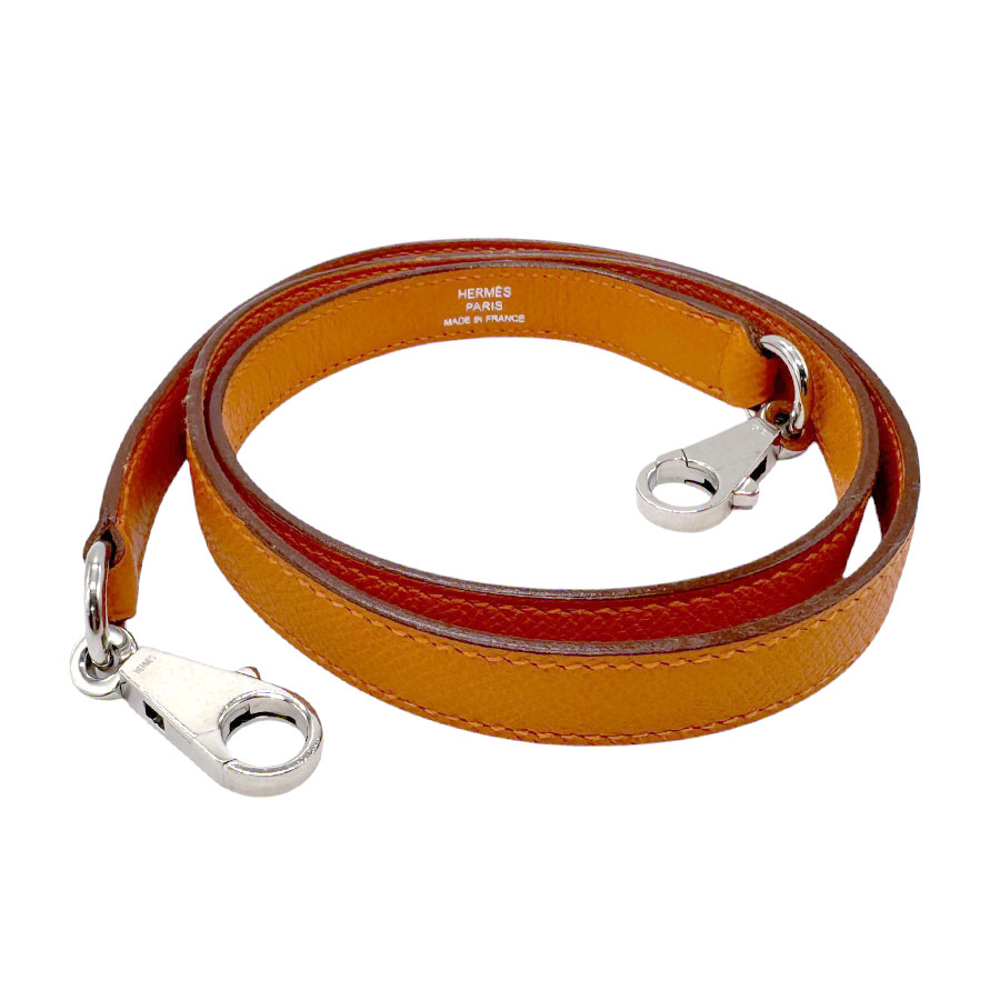 エルメス HERMES ショルダーストラップ ボリード用 ケリー用 ヴォーエプソン オレンジ シルバー ユニセックス z3213