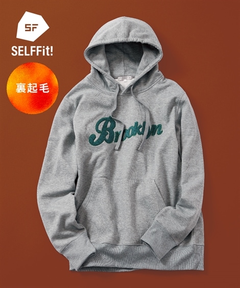 パーカー・トレーナー 裏起毛サガラ刺しゅうデザインプルパーカー ３L以上お腹ゆったり アメカジ