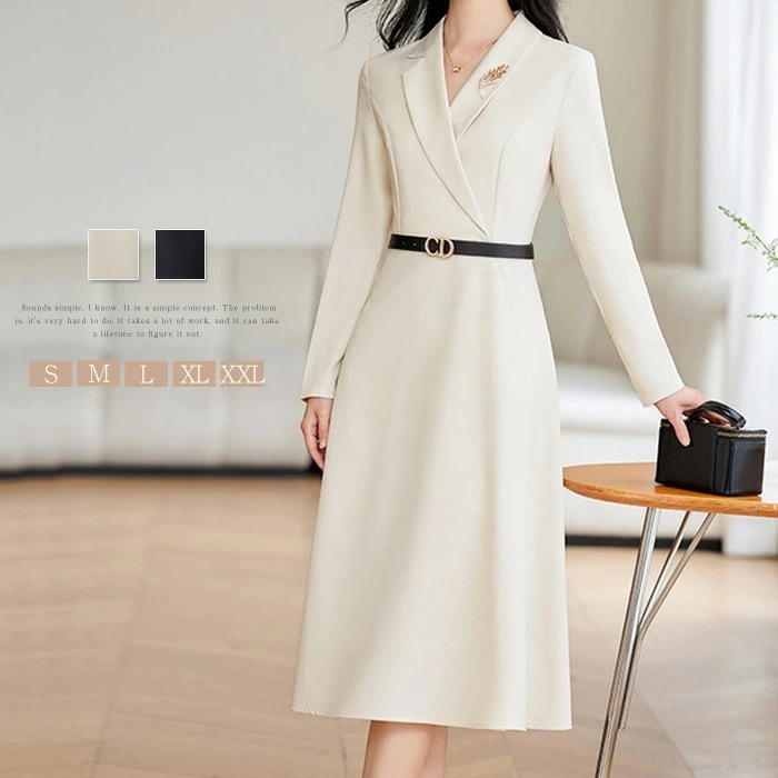 ワンピーススーツ レディース 春 秋 冬 スーツ ロング丈ワンピース ワンピース 秋冬 長袖 フレアワンピース きれいめ フレア aラインワンピー aライン 大人 ファッション シンプル カジュアル
