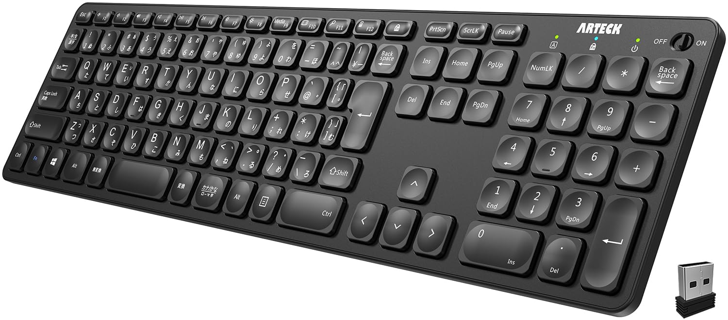 Arteck 2.4Gワイヤレス キーボード 無線 軽量 フルサイズ テンキー付き メディア機能 ホットキー コンピューターデスクトップPCラップトップSurfaceスマートテレビWind