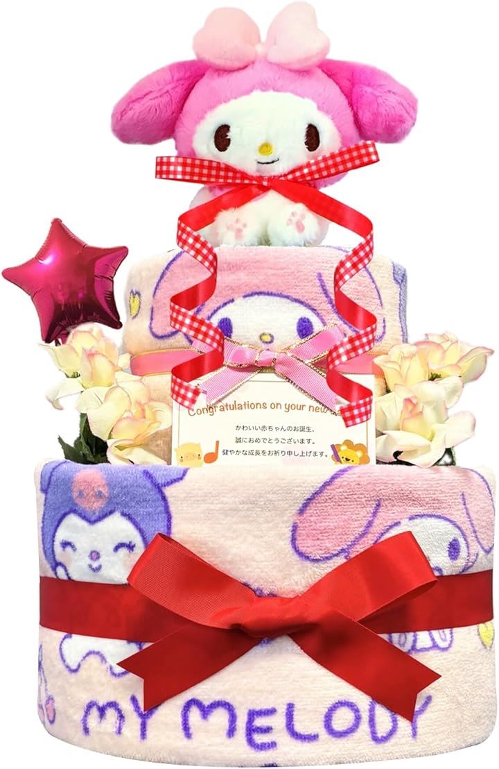 おむつケーキ 女の子 出産祝い 赤ちゃん 誕生日 ベビーシャワー ギフト(ピンク, 2段 Sサイズ)