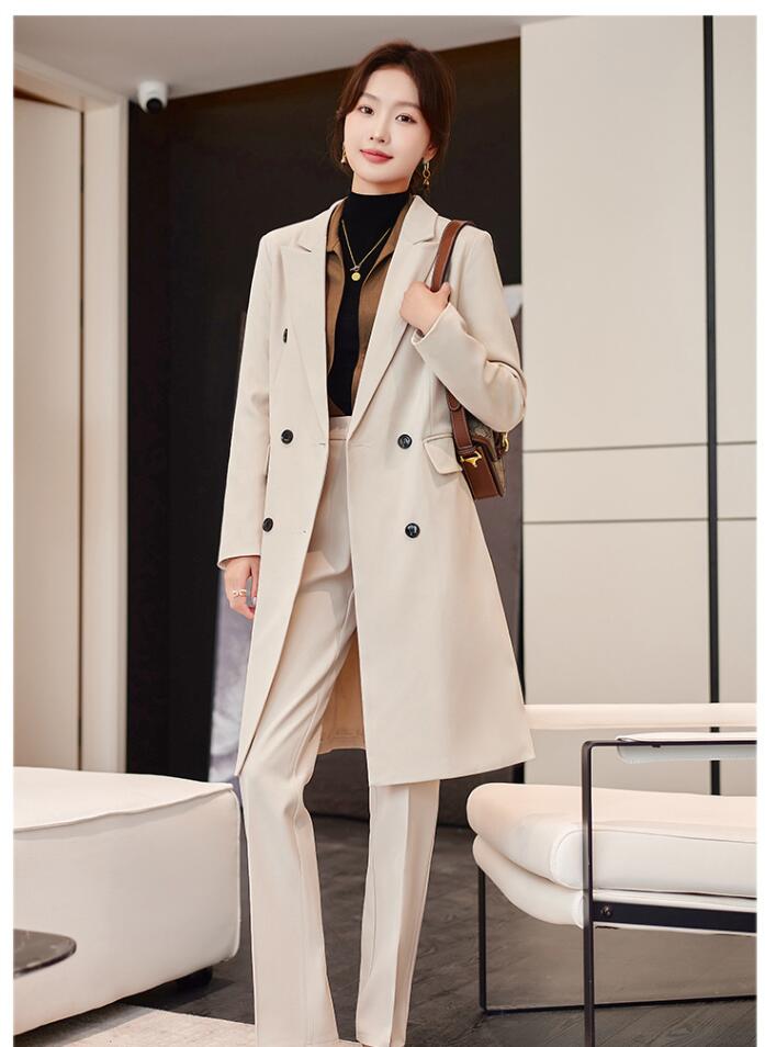 セットアップ パンツスーツ ロングコート レディース 無地 グレー 杏色 黒 2点セット 通勤 OLオフィス ビジネススーツ リクルートスーツ ママスーツ 卒業式 入学式 セレモニースーツ 謝恩会 二