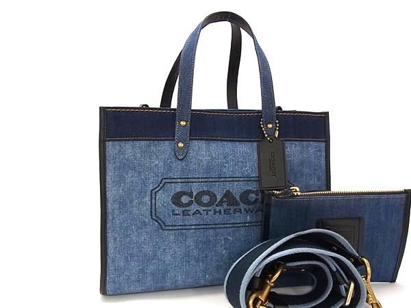 COACH コーチ トートバッグ フィールド トート 30 89163 ブルー系 デニム×レザー レディース 2WAY ショルダーバッグ ゴールド金具 美品【本物保証】