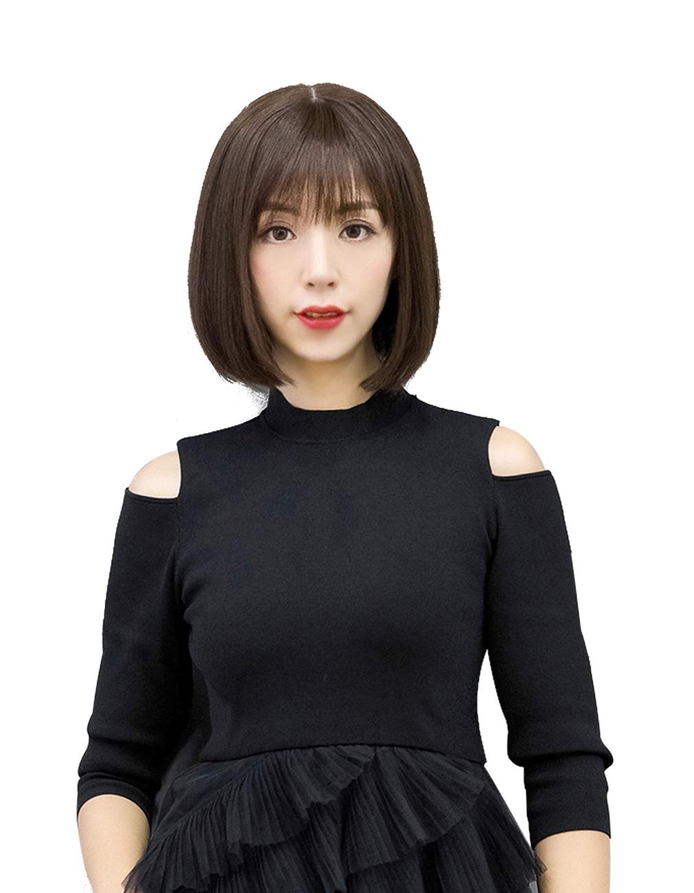 HIYE ウィッグ ボブ 人毛100％ フルウィッグ 超リアル つむじ 女性用 かつら 医療用 前髪 自然 通気 (分け目シルクスキン(30cmチョッコレートブラウン))