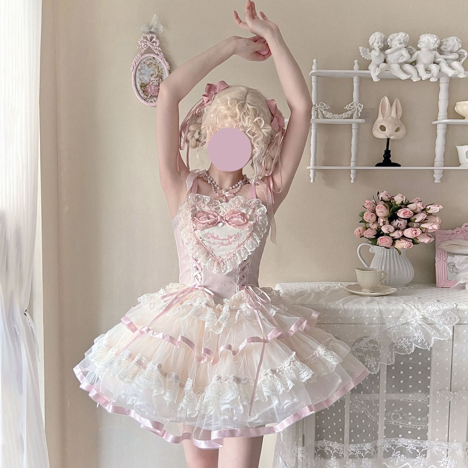 シルクサテンバレエドッグショートロリータllitaサスペンダードレスjskバレエ風スカート上品甘夏