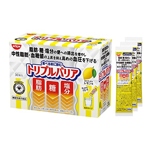 【Amazon.co.jp限定】日清食品 トリプルバリア オオバコ サイリウム 甘さすっきりレモン味 1箱 30本入 + 3本 脂肪 糖 塩分 機能性表示食品 スティックタイプ 粉末飲料