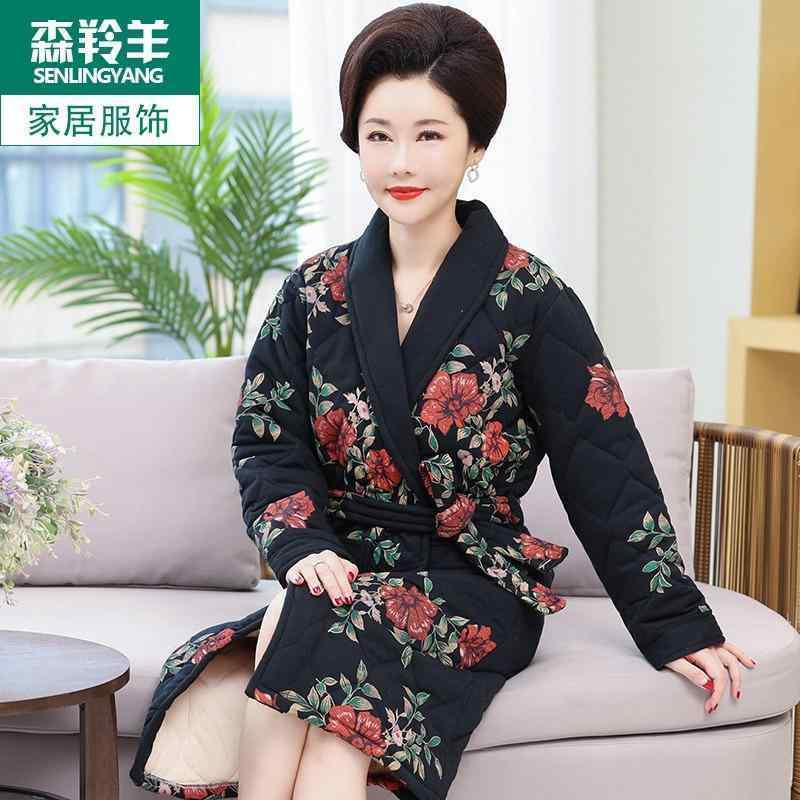 レディース 秋 冬 パジャマ い 極 厚 キルト ミドル 丈 三層 キルト バスローブお母さん 在宅 サービス