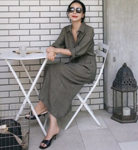 長袖者シャツワンピース ワンピース シャツ ロング丈 l 長袖 襟付き スリム タイト 細身 サイドスリット 麻 大人可愛い きれいめ シンプル 大人 上品 おしゃれ 無地 春 夏 秋 10代 2