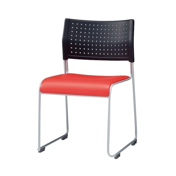 スタッキングチェア 背:樹脂 座:レザー レッド 4脚セット メーカー直送
