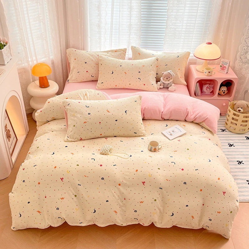 急速出荷韓国ファッション 布団セット寝具 ベッドカバー布団カバーセットシングルふわふわ 厚手 裏起毛 布団カバー ベッドカバー 枕カバー 毛布 寝具 冬 可愛い 発熱メガ割