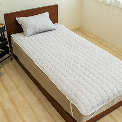 敷きパッド CICAとシルクプロテインでお肌喜ぶ 冷感 ひんやり 楊柳 四隅ゴム付 くしゅくしゅ生地 ファミリー 接触冷感