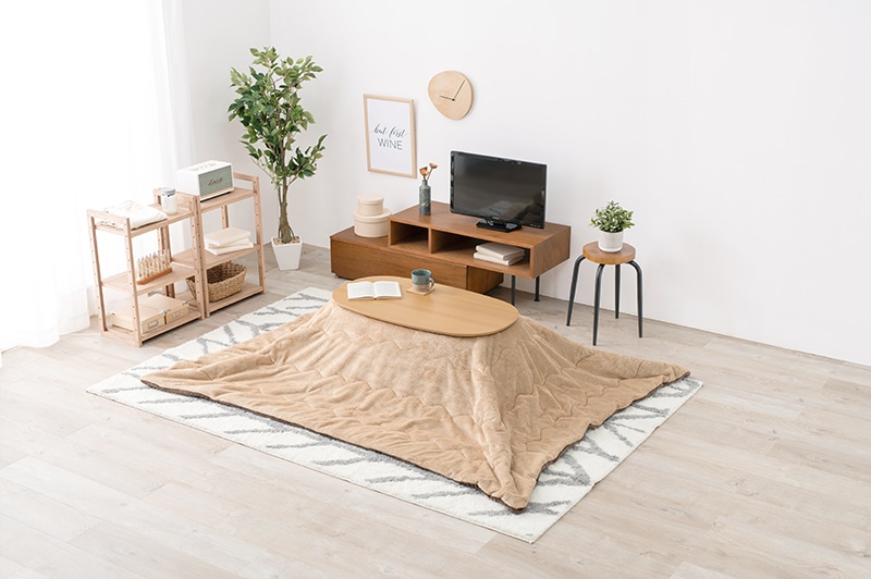 こたつセット こたつ うす掛布団 2点セット ナチュラル/ベージュ 90x50cm 木目調 楕円 省スペース 折りたたみテーブル リビングテーブル オールシーズン コタツ