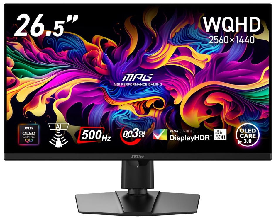 MSIエムエスアイ ゲーミング液晶ディスプレイ(26.5型/OLED/WQHD 2560×1440/500Hz/0.03ms/HDR500/HDMI2.1/DP2.1a/USB TYPE-C/PIP