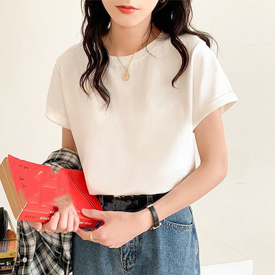 Tシャツ レディース 100％綿 半袖 クルーネック 無地 ...のサムネイル
