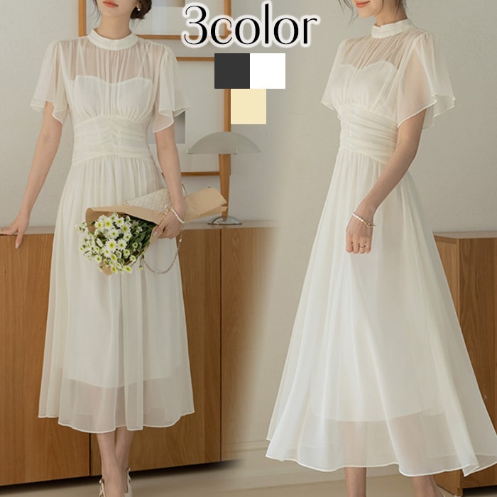 ワンピース 結婚式 春 パーティードレス ロングワンピ シフォン