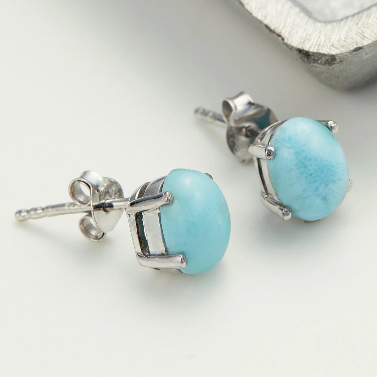 ピアス レディース 両耳用 シルバー925 ラリマー 天然石 オーバル 楕円 4本爪 シンプル