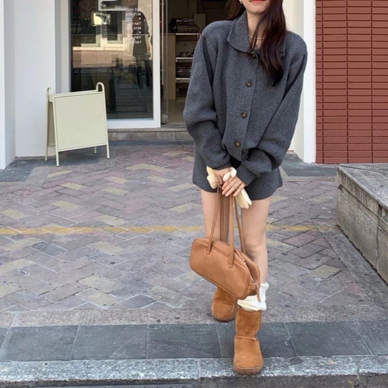 セットアップ涼しく楽ちんセットアップ2025春の作おしゃれ開襟セーターカーディガンセットニット快適カジュアルレディーストップス二点セット