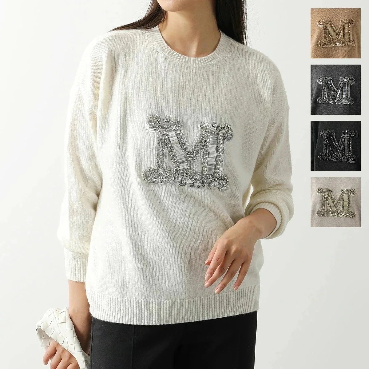MAX MARA マックスマーラ セーター PALATO VICOLO パラート カシミヤ混ウール ニット Mロゴ ラインストーン装飾 クルーネック カラー5色