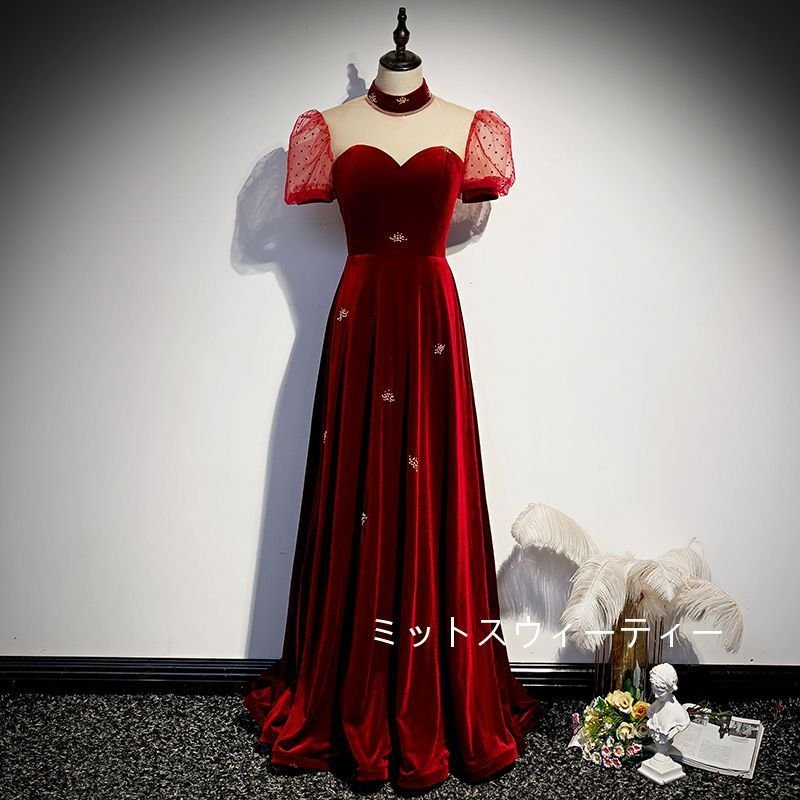 パーティードレス 結婚式 フォーマル ベルベット イブニングドレス 披露宴 ロングドレス 安い カラ 10,123円