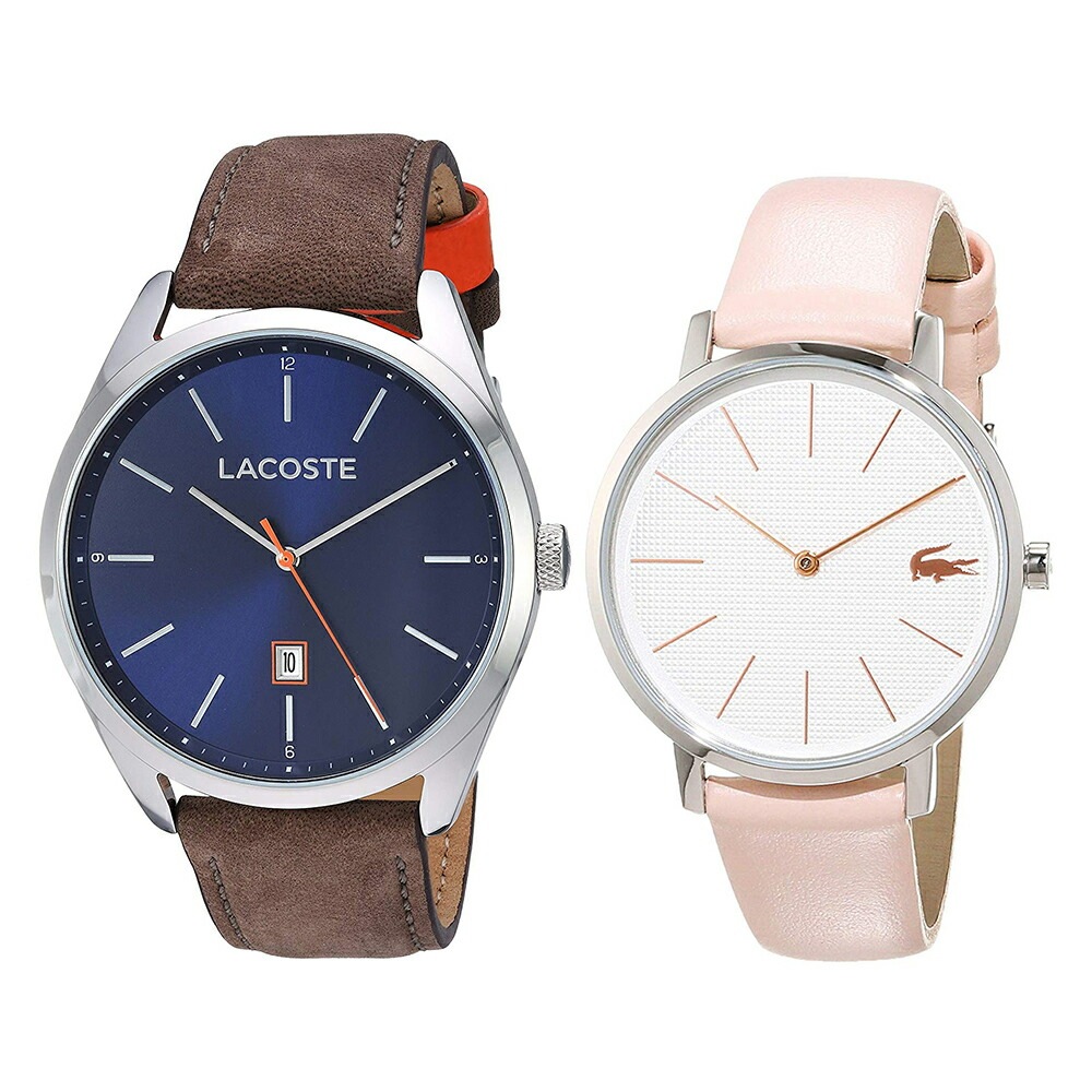 【時計＆指輪収納BOXつき】ラコステ 時計 ペアウォッチ 2本セット 腕時計 手表 ブラウン ピンク レザー 革ベルト 20109102001070ペアセット カップル 誕生日ギフト 記念日 ポイント