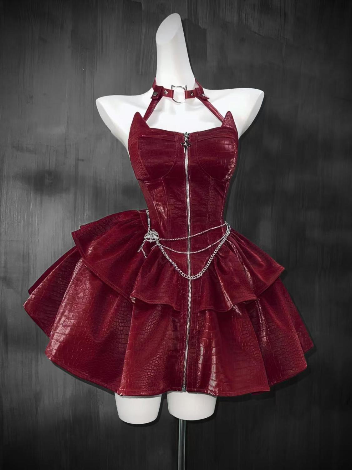 コスプレ フード付きショートスリムジャケット ハンギングネックホルターウエストワンピース2点セット コスム