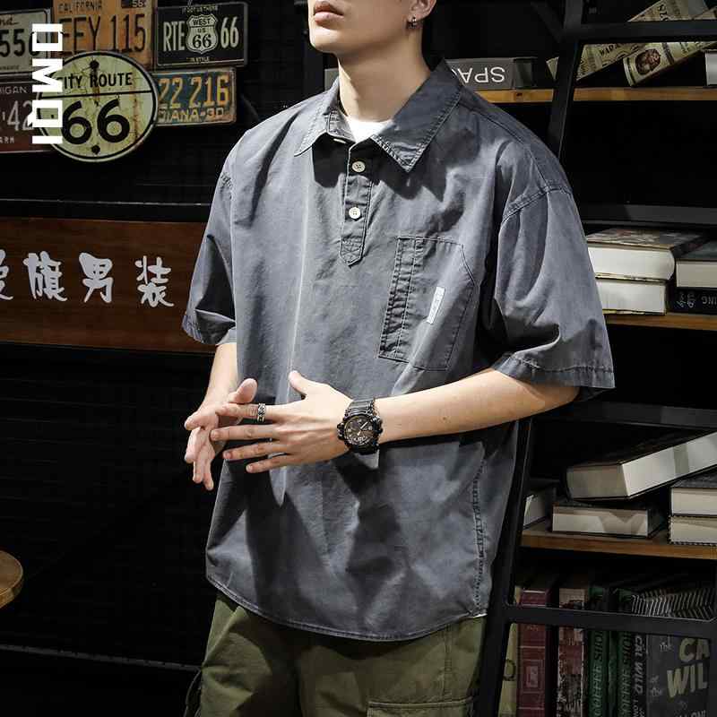 ポロシャツ メンズ 夏 レトロ シャツ ウォッシュ グレー 半袖 シャツ 大きいサイズ Tシャツ 半袖 シャツ コットン シンプル 合わせやすい 高汎用性