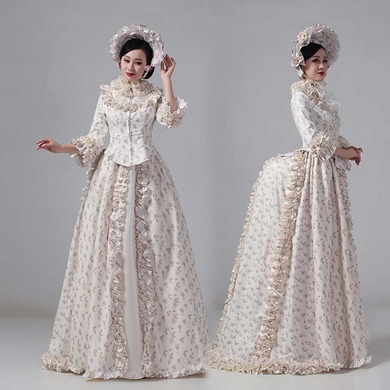 ヨーロッパ風 宮廷ドレス 中世貴族風 ビクトリア時代 花柄 3点セット 上着+スカート+頭飾り 現代劇演出 撮影用 お姫様ドレス サイズ指定 パニエ追加可 d9490c0 c0x0