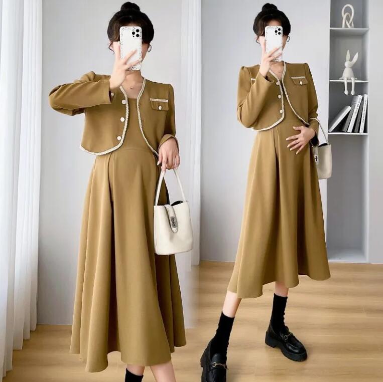 マタニティードレス 秋と冬の服 可愛い エレガント 日常 パーティードレス カジュアル レディース ギフト 小香風セットアップスカート 2点セット 5PL19