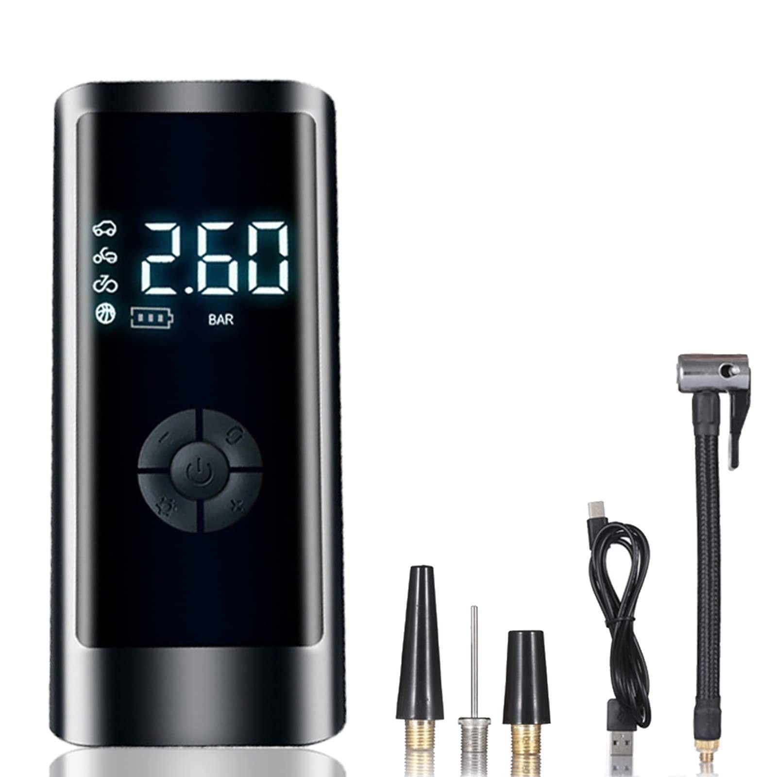 電動 空気入れ 電動コンプレッサー 充電式 コードレス 自転車空気入れ 自動停止 空気圧指定可 自動車 タイヤ エアーポンプ 1000Kpa（150PSI）/ 3*6500mAh Type-C充電 充