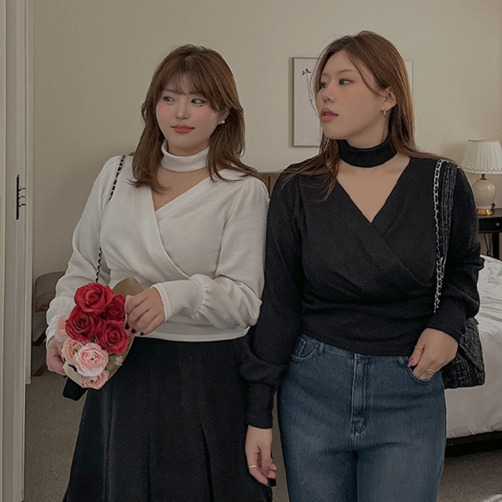 (JSTYLEのイブレット) イーブレットタイベルチョーカーセットラップシャーリングTシャツブラウス Jスタイル