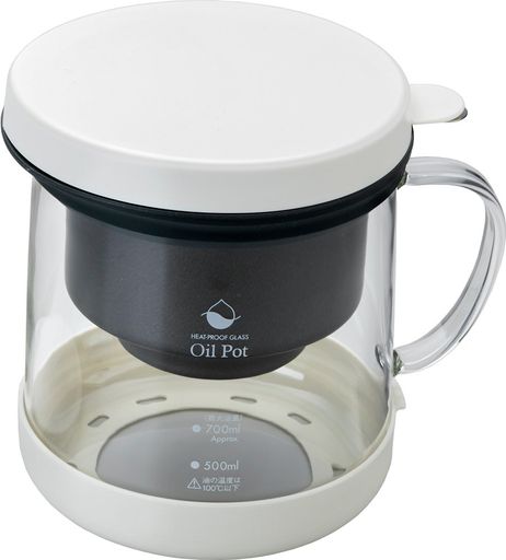 高木金属工業 TAKAGI METAL オイルポット 油漉し 油ポット 油保存 耐熱ガラス 0.7L ホワイト 日本製 フッ素コート 活性炭 小さい 油入れ容器 油 保存 油保存ポット 油ひき お手入