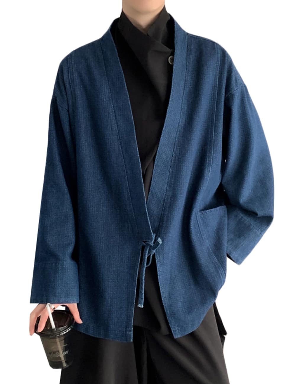 メンズ 和服 カーディガン 長袖 デニムコート 男女兼用 和式パーカー 和風 前開きシャツ 無地 羽織りトップス M~4XL