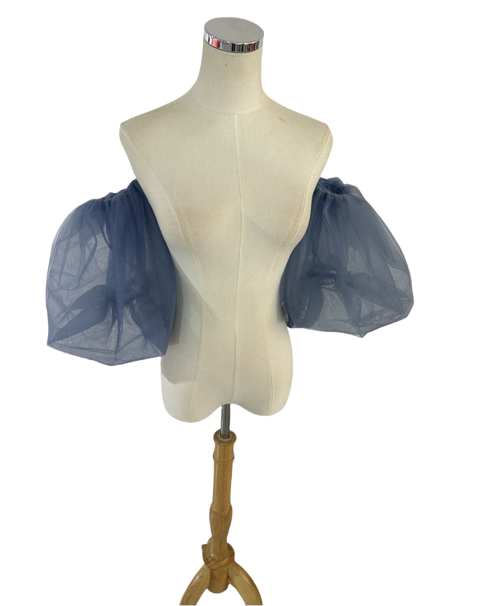 可愛い 取り外し袖 ジュエルブルー パフスリーブ ソフトチュール ストレッチ 花嫁