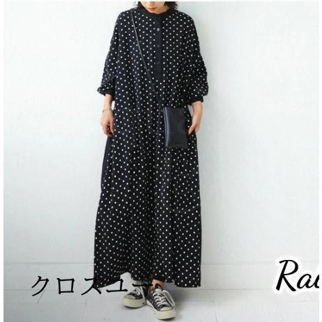 ドットワンピース ドッキングワンピース 切替 春物 秋 レディース ロングワンピース 長袖 Aラインワンピース 大人 可愛い 30代ワンピ