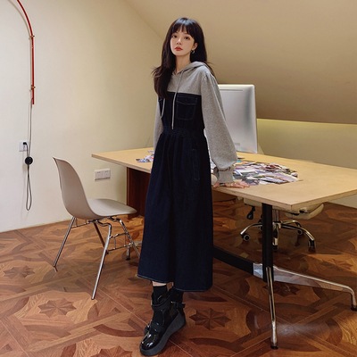 ワンピース デート フーディー デニムワンピース ミモレ ミモレ丈 袖あり 長袖 デニム かわいい 大人可愛い きれいめ シンプル カジュアル 大人 上品 おしゃれ お洒落 主役級 存在感 春 秋