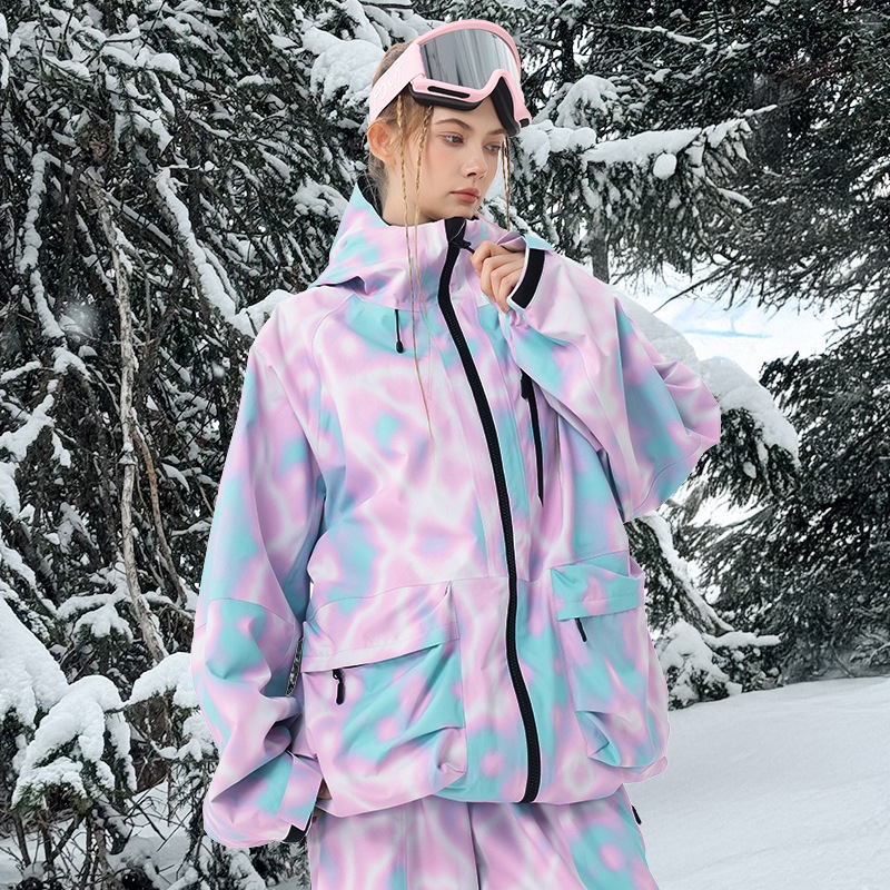 スノボウェア 2025 2026 耐水圧20000mm 上下セット ジャケット パンツ 迷彩プリント おしゃれ 韓国風 メンズ レディース スノーボードウェア スノーウェア スキーウェア ピンク緑