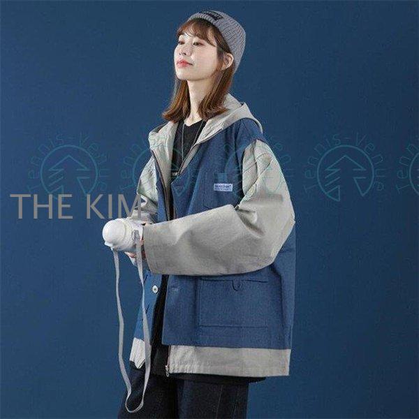 マウンテンパーカー レディース 重ね着風 ジャンパー 切替 ジャケット 春コート カジュアル アウター 春