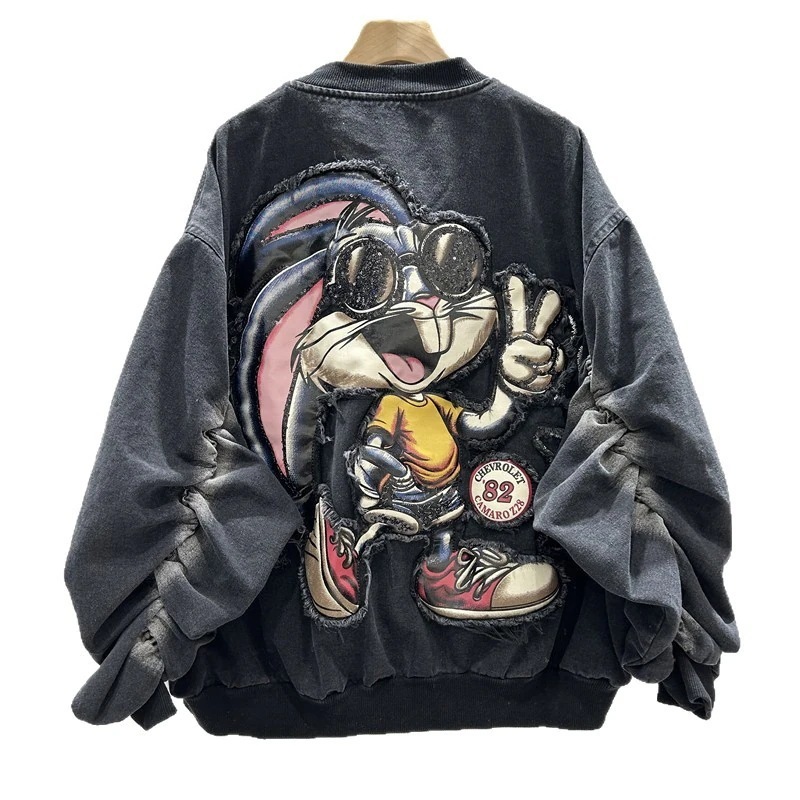 2025の新重工業デザイン漫画刺繍ジャケットレディースルーズカジュアル多用途ジャケット野球ユニフォーム