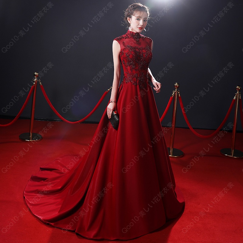 カラードレス ロングドレス 演奏会 コンサート 披露宴 イブニングドレス 二次会 フォーマルドレス ピアノ発表会 ワインレッド ロングスカート 音楽会 おしゃれ-59