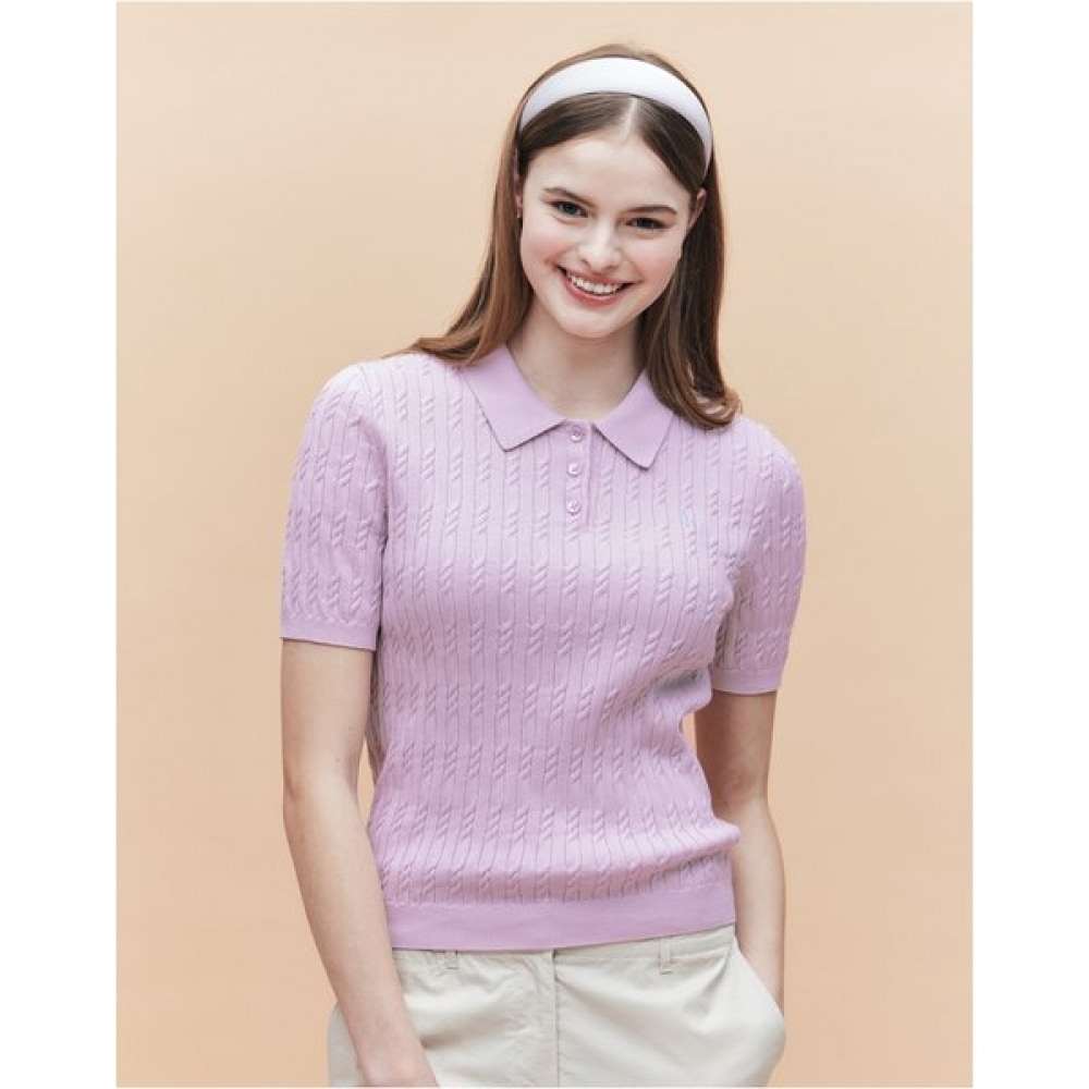 [25SS] [アイコニック] コットンケーブルショートスリーブカラープルオーバーピンク HSSW5AC23P1