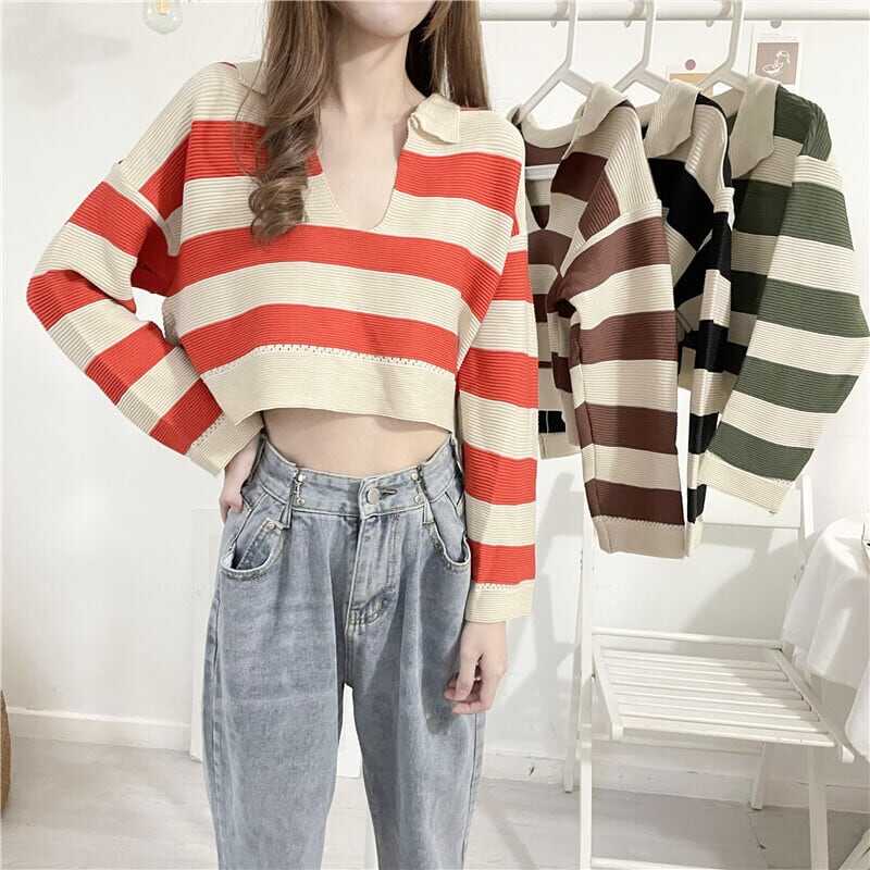 トップス ニットソー セーター ショート ショート丈 袖あり 長袖 ドロップショルダー Vネック 襟付き ニット かわいい 大人可愛い きれいめ シンプル カジュアル 大人 おしゃれ お洒落 wto0