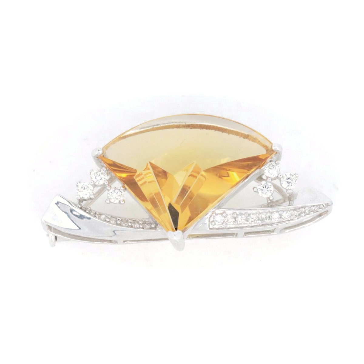 シトリン ダイヤモンド ブローチ 8.78ct 0.37ct K18WG(18金 ホワイトゴールド) 質屋出品