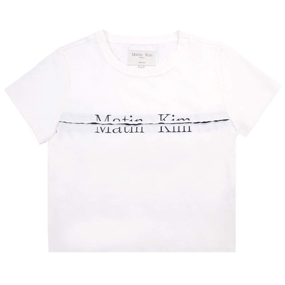 Tシャツ LOGO CUTTED CROP TOP WHITE 半袖 レディース 韓国 ファッション アパレル クロップド丈 スリムサイズ