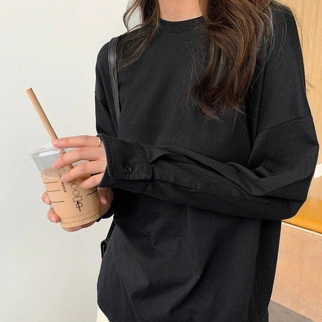 お洒落 シンプル 黒 長袖Tシャツ 白 韓国 かわいい おしゃれ カットソー きちんと ロンT 長袖 きれいめ 大人 カジュアル 大人可愛い レディース 袖あり オルチャン 可愛い