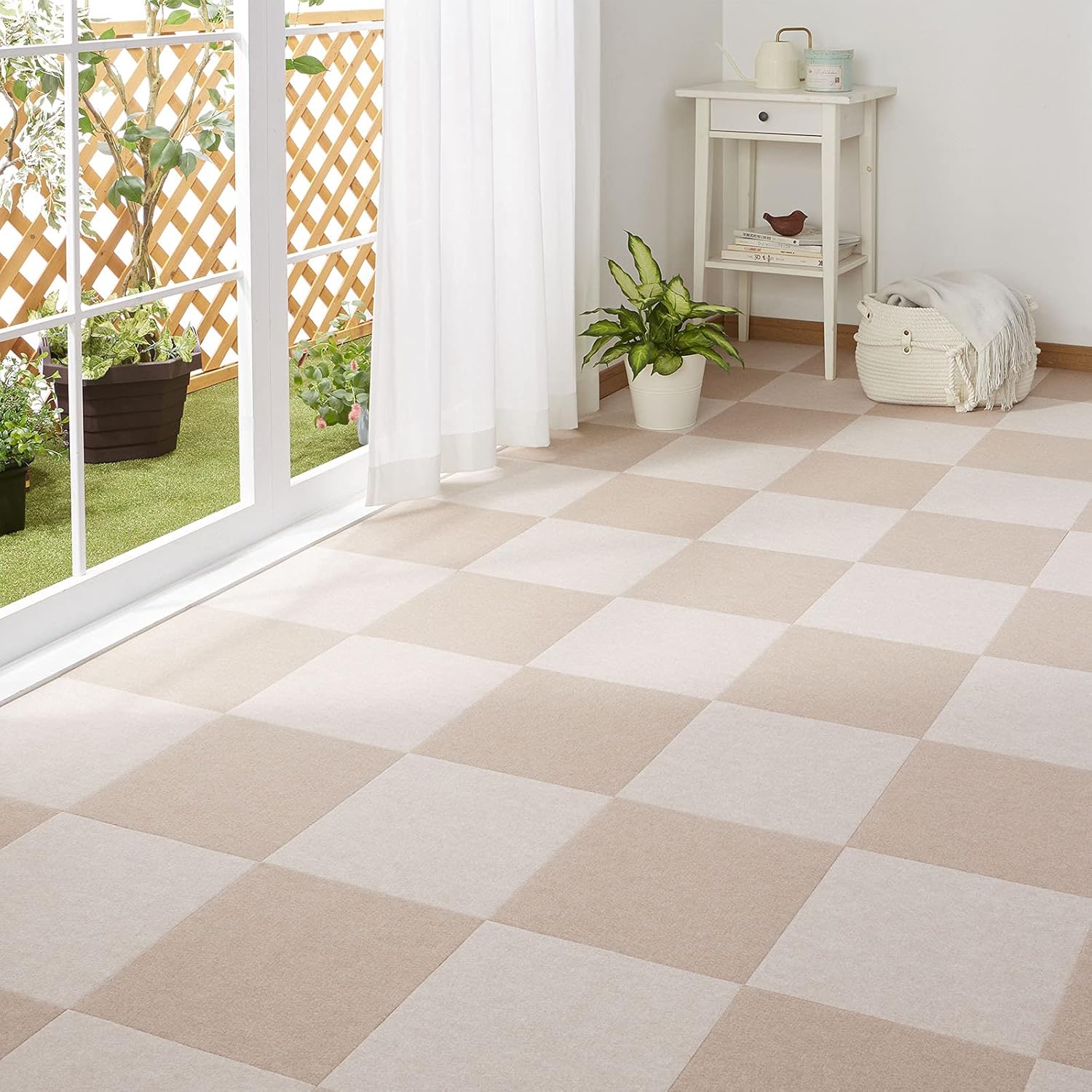 日本製 撥水 消臭 洗える サンコー ずれない タイルカーペット 30×30cm ベージュセット 20枚 フラットタイプ おくだけ吸着 ジョイントマット OJ-37