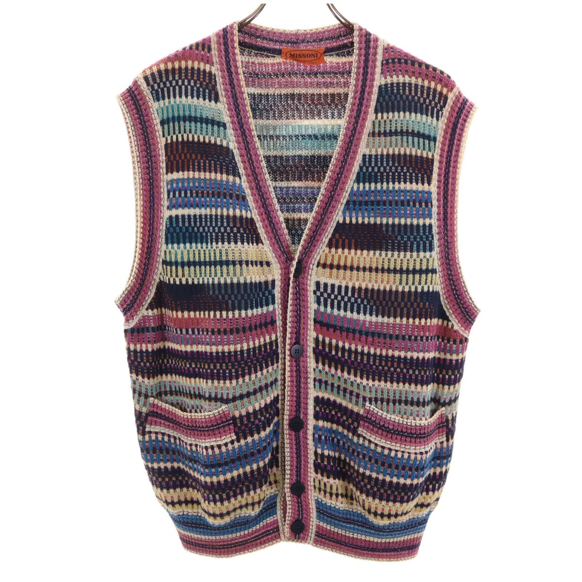 イタリア製 リネンブレンド ニットベスト 52 メンズ 古着