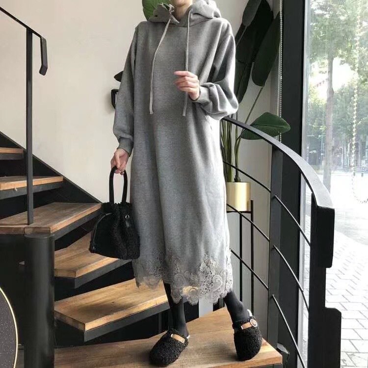 3色 ワンピース 長袖 秋冬 カジュアル 大きいサイズ ロング マキシ 膝下 ロング ロング丈 マキシ マキシ丈 9分丈 アンクル丈 7分丈 ボリューム袖 襟なし BIGシルエット ストレート Iライ