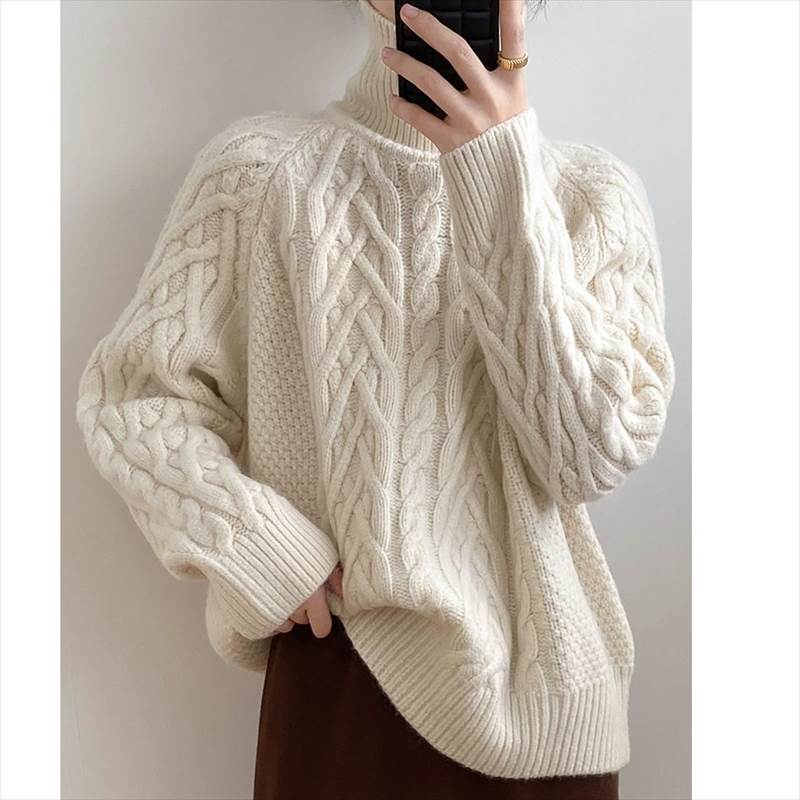 トップス レディース セーター ニット タートルネック ケーブルニット 長袖 ラグランスリーブ かわいい 大人可愛い シンプル カジュアル かっこいい 大人女子 こなれ感 ラフ メンズライク ワンサイ