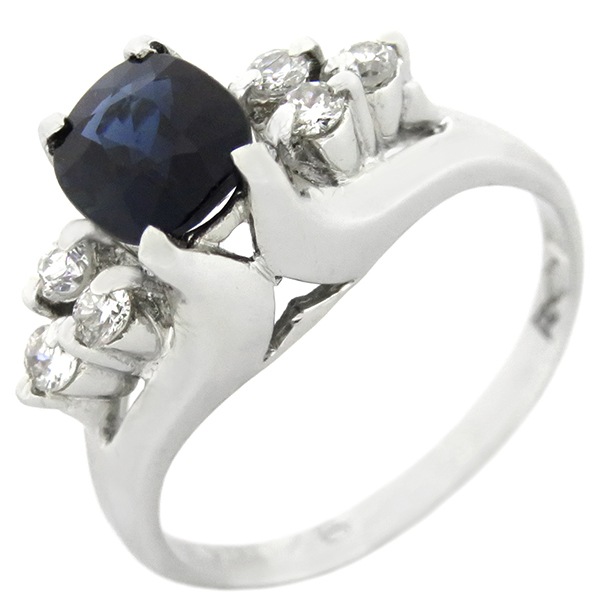 リング 指輪 サファイア ダイヤリング Pt900 サファイア ダイヤモンド プラチナシルバー ホールマーク 6.5号【中古】