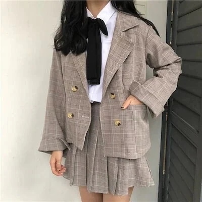 卒業式小学生スーツ白灰3ピース卒業制服女の子試験プリーツ制服紹介格子無地女子高校生